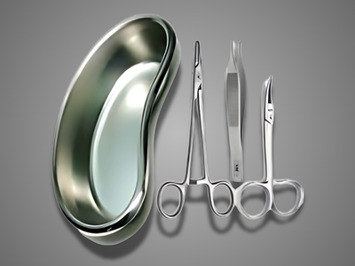 Needle Holder, Adson Forceps, Iris Scissor With Kidney Tray
